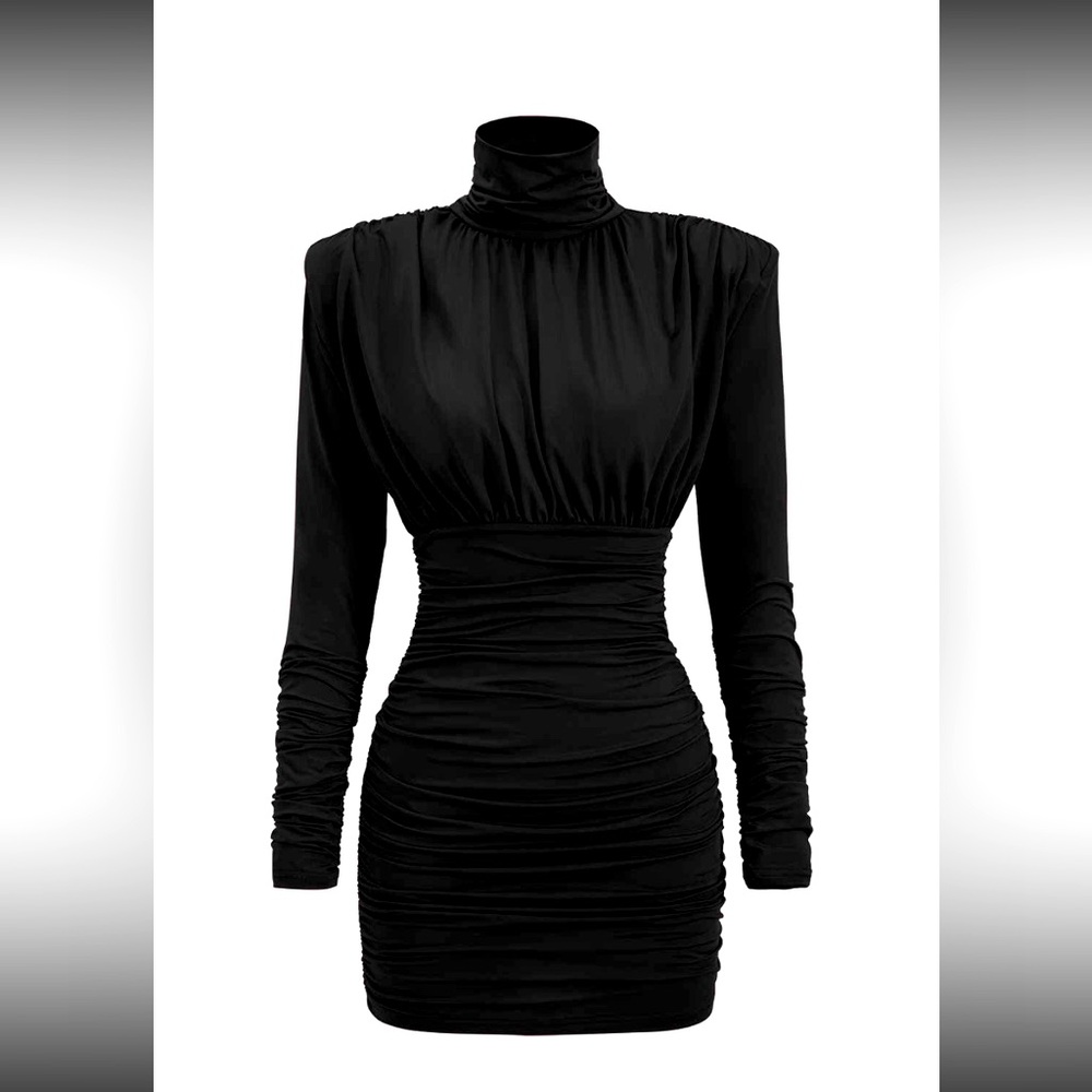 RUSHED LONG SLEEVE TURTLENECK DRESS 🖤